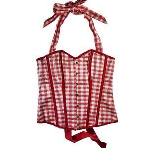 Living Dead Souls gingham halter corset top red & white size XL